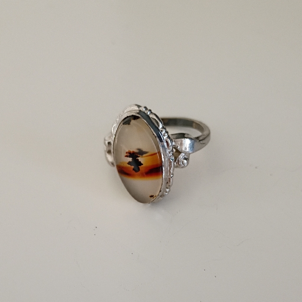 Vintage Uncas Sterling Slver Agate Oval Ring